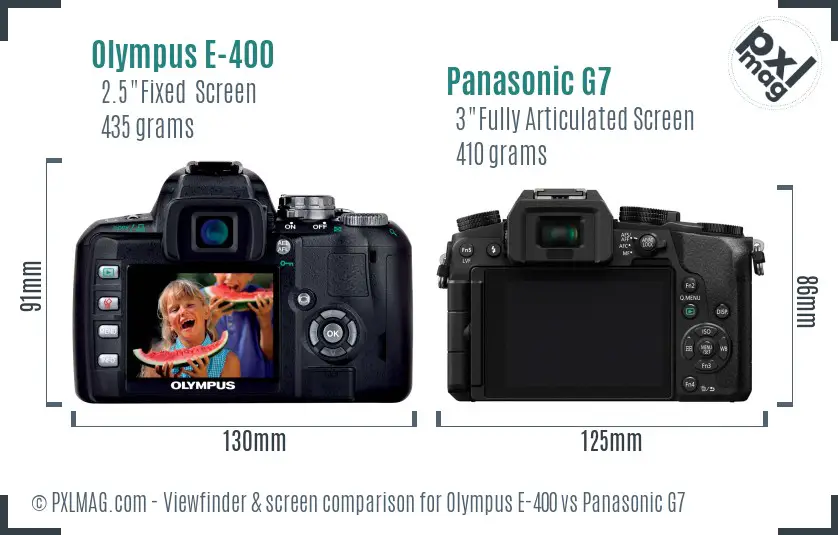 Olympus E-400 vs Panasonic G7 Screen and Viewfinder comparison