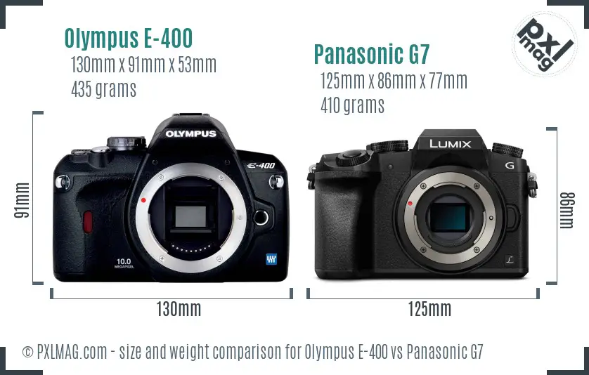 Olympus E-400 vs Panasonic G7 size comparison