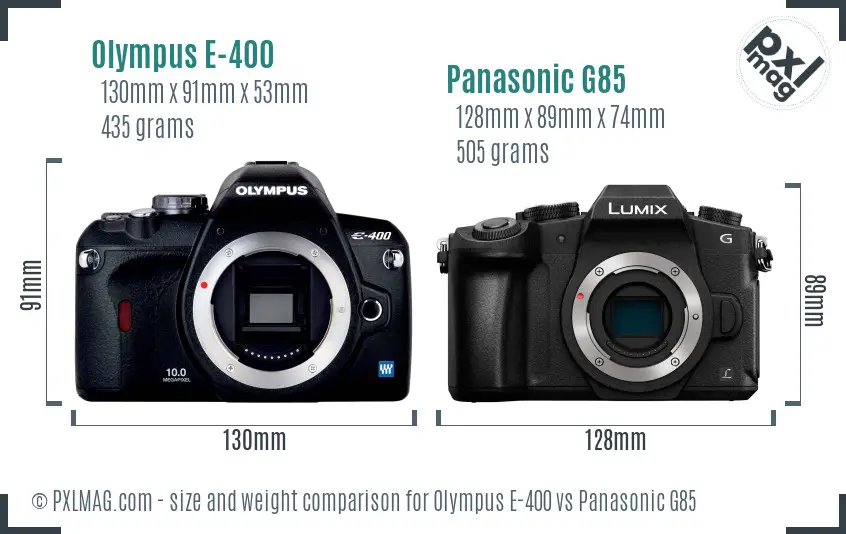 Olympus E-400 vs Panasonic G85 size comparison