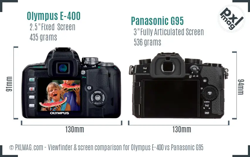 Olympus E-400 vs Panasonic G95 Screen and Viewfinder comparison