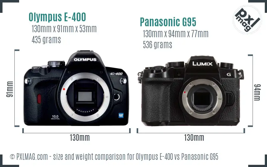 Olympus E-400 vs Panasonic G95 size comparison