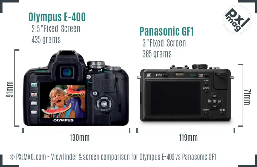 Olympus E-400 vs Panasonic GF1 Screen and Viewfinder comparison