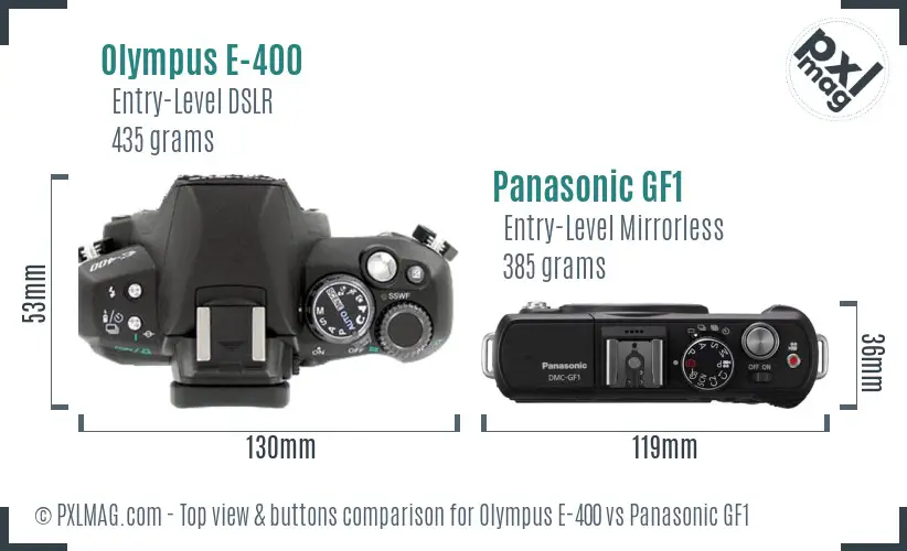 Olympus E-400 vs Panasonic GF1 top view buttons comparison