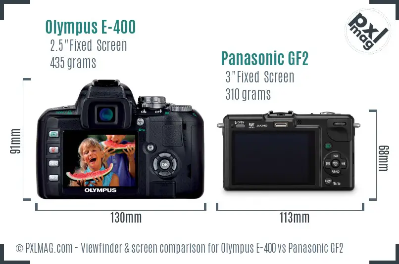 Olympus E-400 vs Panasonic GF2 Screen and Viewfinder comparison