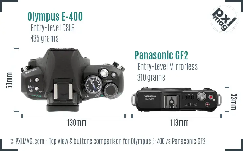 Olympus E-400 vs Panasonic GF2 top view buttons comparison