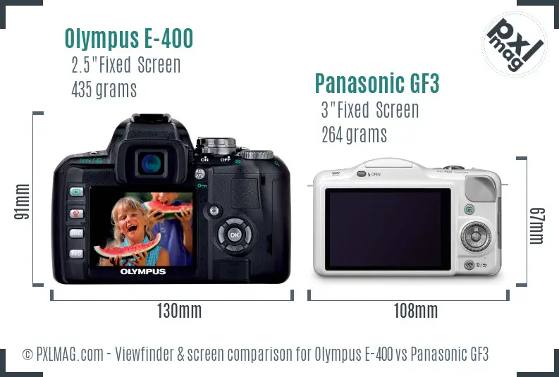 Olympus E-400 vs Panasonic GF3 Screen and Viewfinder comparison