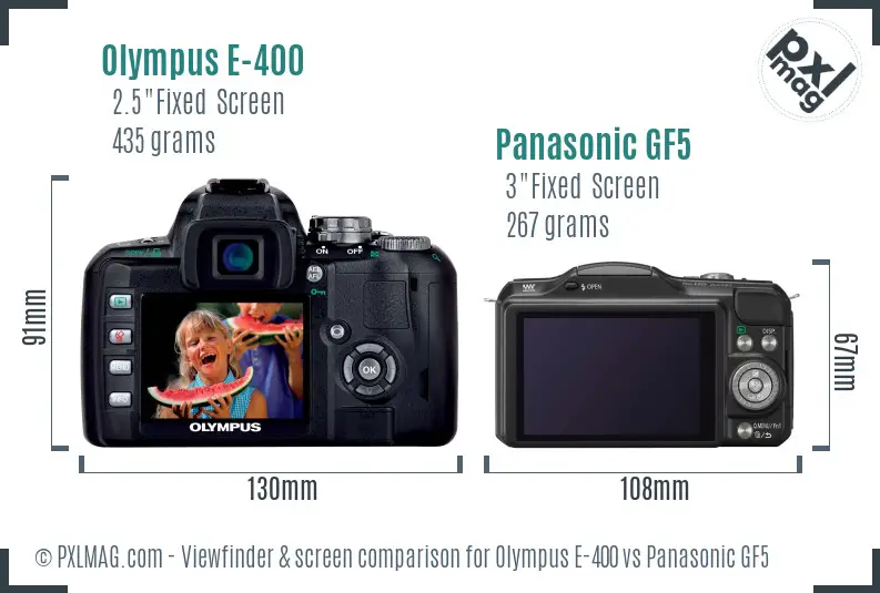 Olympus E-400 vs Panasonic GF5 Screen and Viewfinder comparison