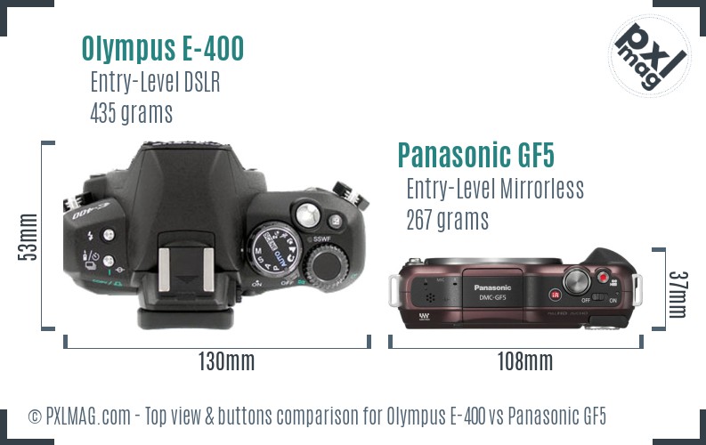 Olympus E-400 vs Panasonic GF5 top view buttons comparison
