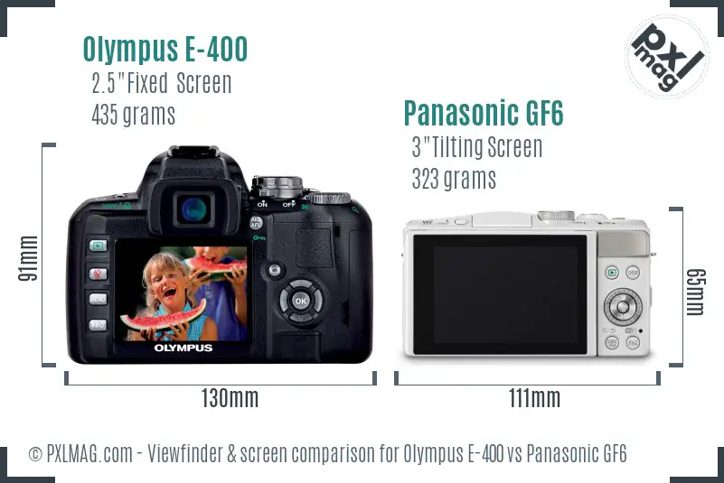 Olympus E-400 vs Panasonic GF6 Screen and Viewfinder comparison
