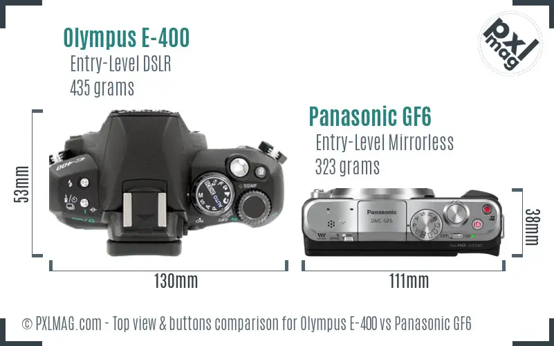 Olympus E-400 vs Panasonic GF6 top view buttons comparison