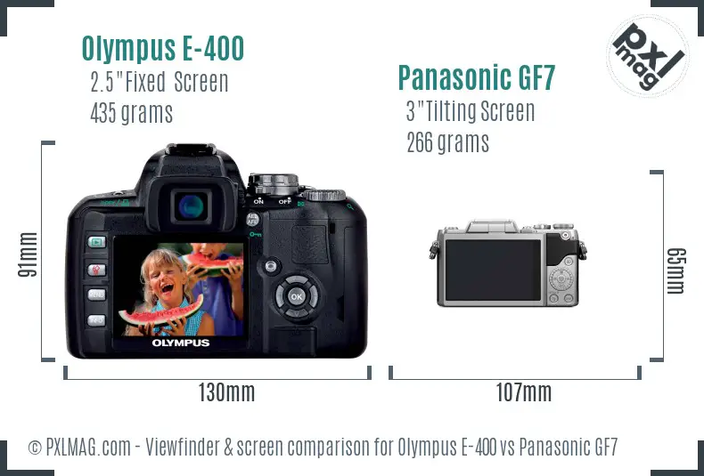 Olympus E-400 vs Panasonic GF7 Screen and Viewfinder comparison