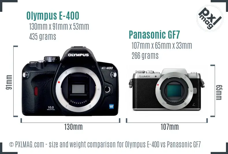 Olympus E-400 vs Panasonic GF7 size comparison