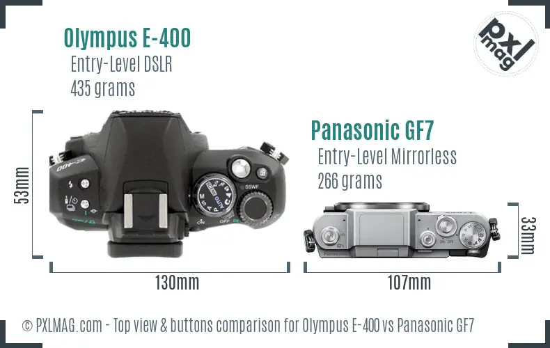 Olympus E-400 vs Panasonic GF7 top view buttons comparison