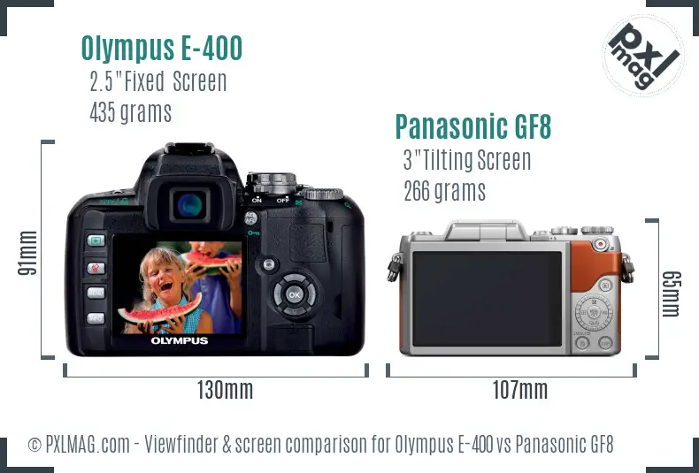 Olympus E-400 vs Panasonic GF8 Screen and Viewfinder comparison