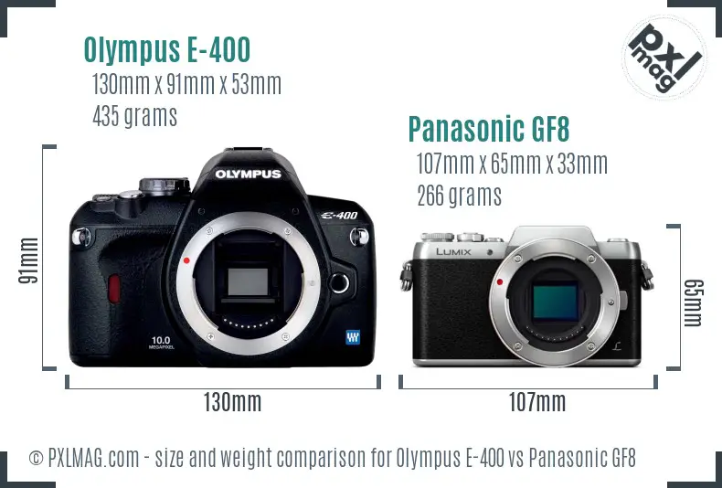 Olympus E-400 vs Panasonic GF8 size comparison