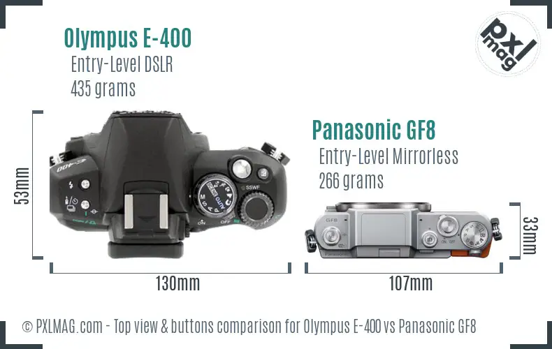 Olympus E-400 vs Panasonic GF8 top view buttons comparison