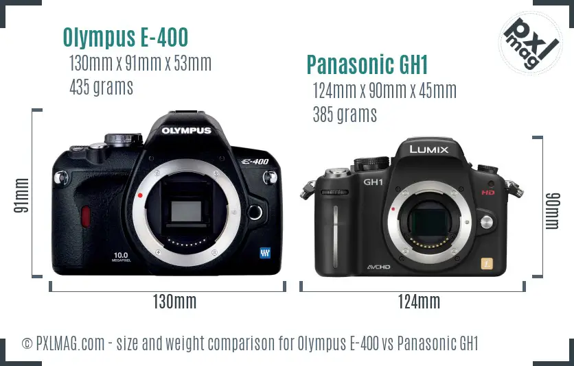 Olympus E-400 vs Panasonic GH1 size comparison