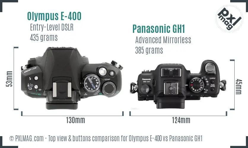 Olympus E-400 vs Panasonic GH1 top view buttons comparison