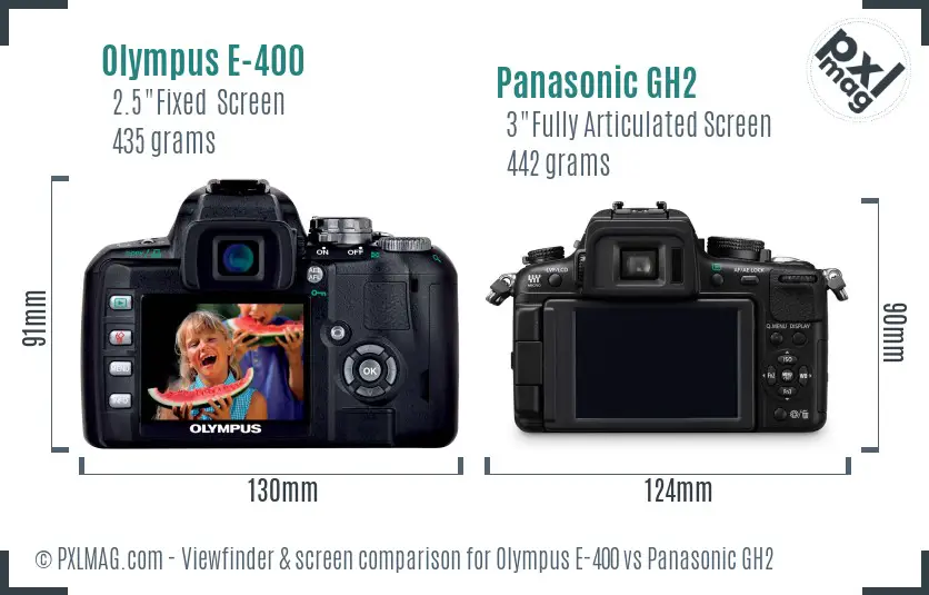 Olympus E-400 vs Panasonic GH2 Screen and Viewfinder comparison