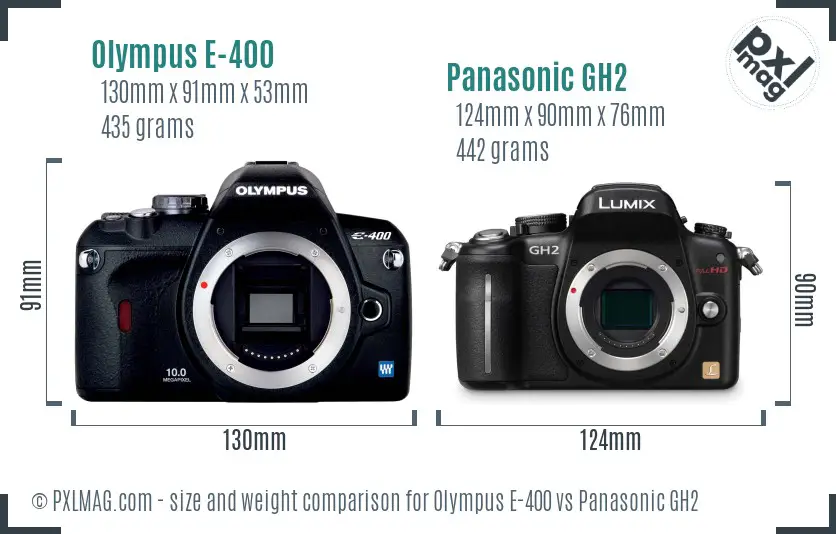 Olympus E-400 vs Panasonic GH2 size comparison