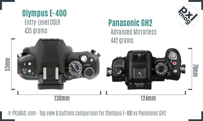 Olympus E-400 vs Panasonic GH2 top view buttons comparison