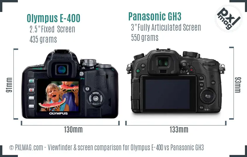 Olympus E-400 vs Panasonic GH3 Screen and Viewfinder comparison