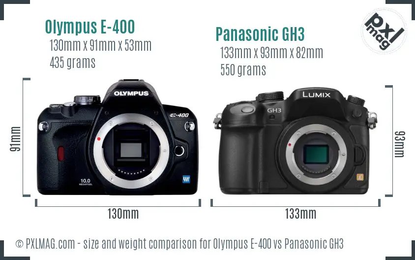 Olympus E-400 vs Panasonic GH3 size comparison