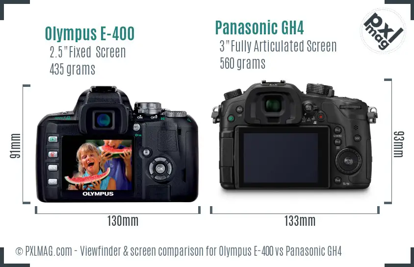 Olympus E-400 vs Panasonic GH4 Screen and Viewfinder comparison