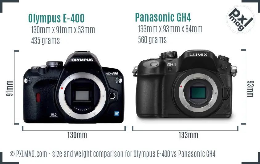 Olympus E-400 vs Panasonic GH4 size comparison