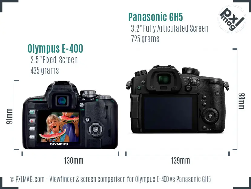 Olympus E-400 vs Panasonic GH5 Screen and Viewfinder comparison