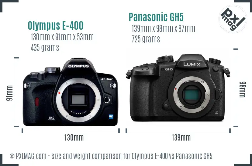 Olympus E-400 vs Panasonic GH5 size comparison