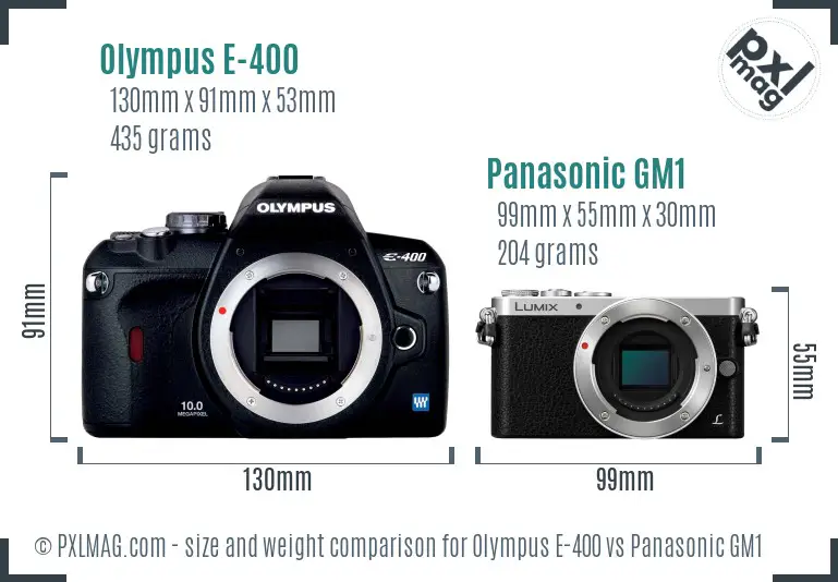 Olympus E-400 vs Panasonic GM1 size comparison