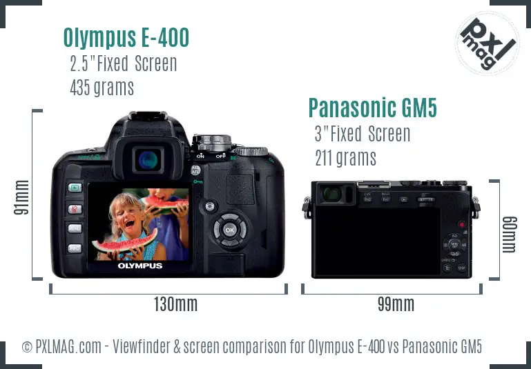 Olympus E-400 vs Panasonic GM5 Screen and Viewfinder comparison Olympus E-400 vs Panasonic GM5 Screen and Viewfinder comparison