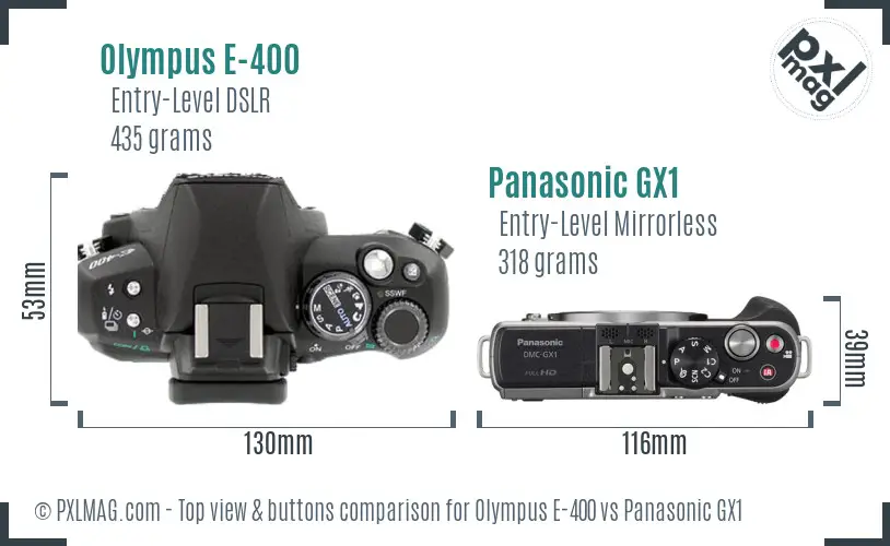 Olympus E-400 vs Panasonic GX1 top view buttons comparison