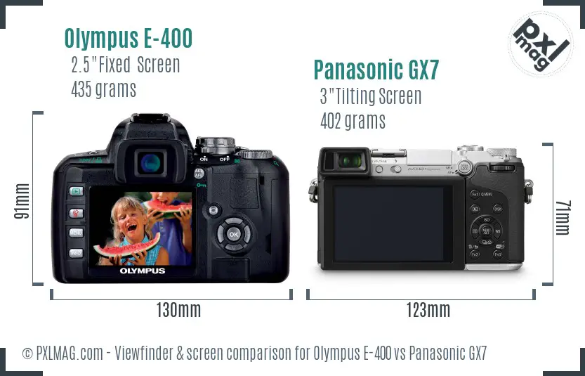 Olympus E-400 vs Panasonic GX7 Screen and Viewfinder comparison