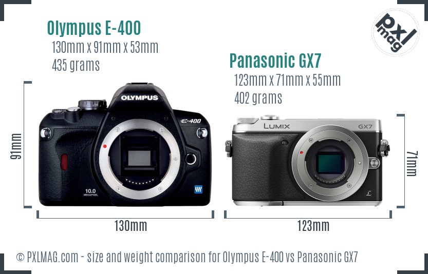 Olympus E-400 vs Panasonic GX7 size comparison