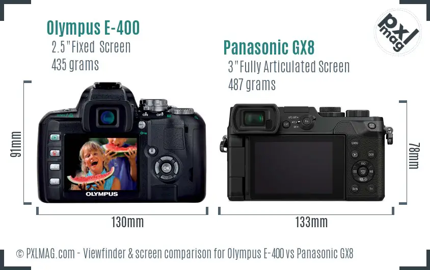 Olympus E-400 vs Panasonic GX8 Screen and Viewfinder comparison