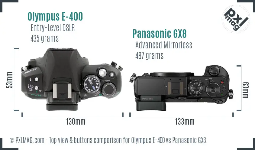 Olympus E-400 vs Panasonic GX8 top view buttons comparison