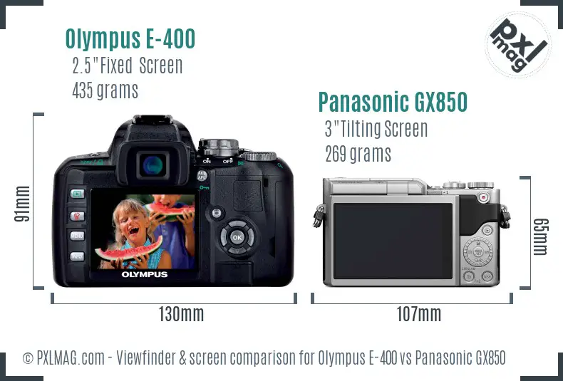 Olympus E-400 vs Panasonic GX850 Screen and Viewfinder comparison