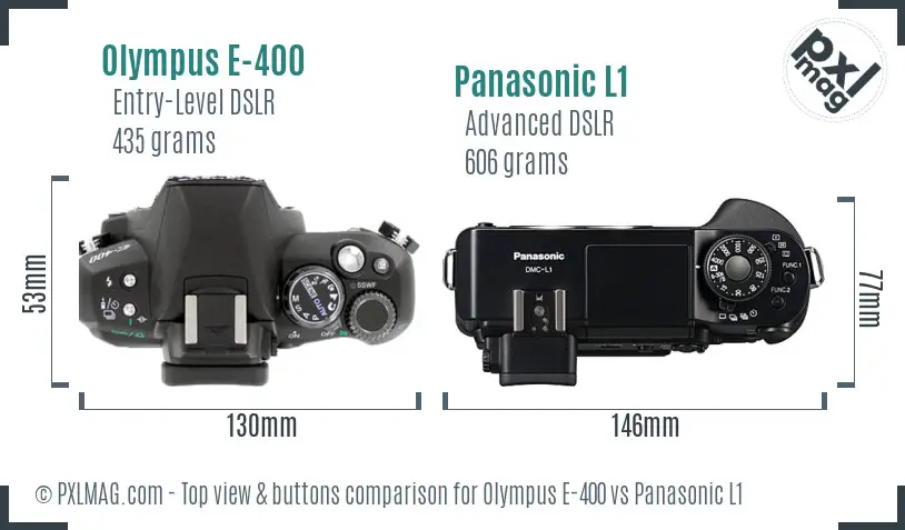 Olympus E-400 vs Panasonic L1 top view buttons comparison