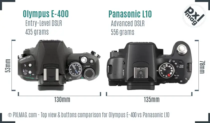 Olympus E-400 vs Panasonic L10 top view buttons comparison Olympus E-400 vs Panasonic L10 top view buttons comparison