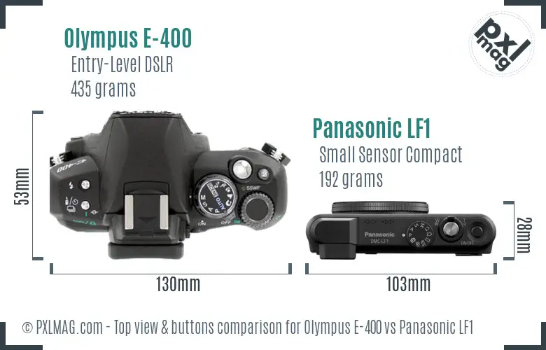 Olympus E-400 vs Panasonic LF1 top view buttons comparison