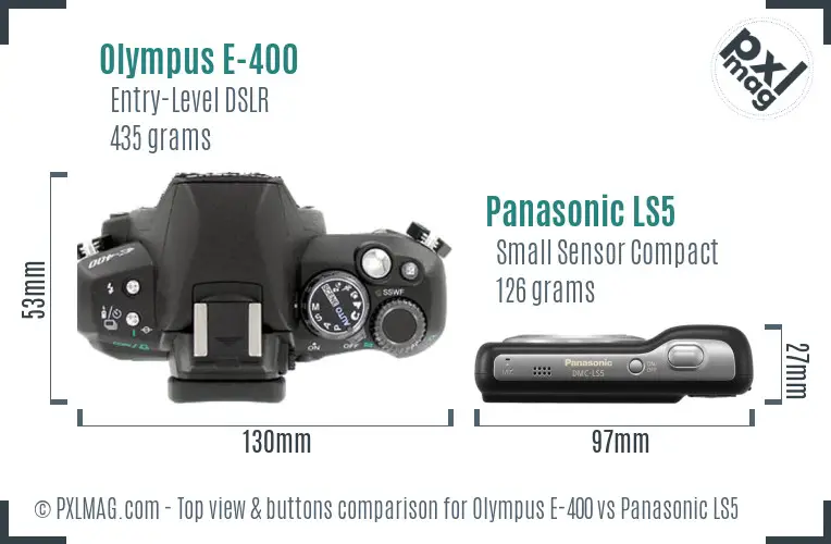 Olympus E-400 vs Panasonic LS5 top view buttons comparison