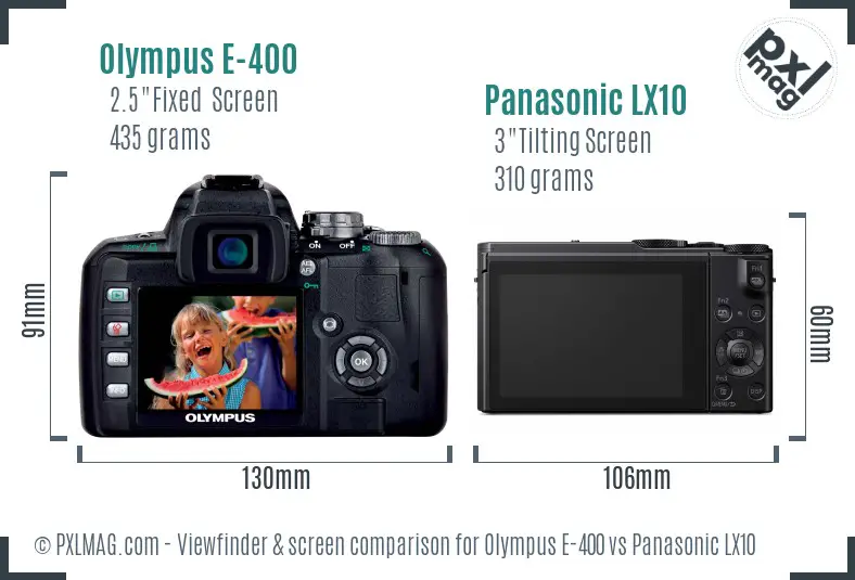 Olympus E-400 vs Panasonic LX10 Screen and Viewfinder comparison