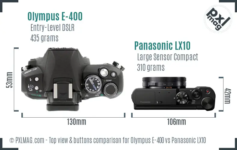 Olympus E-400 vs Panasonic LX10 top view buttons comparison