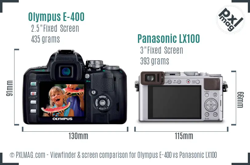Olympus E-400 vs Panasonic LX100 Screen and Viewfinder comparison
