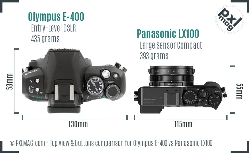 Olympus E-400 vs Panasonic LX100 top view buttons comparison