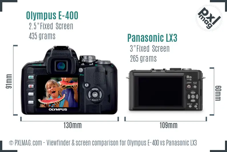 Olympus E-400 vs Panasonic LX3 Screen and Viewfinder comparison