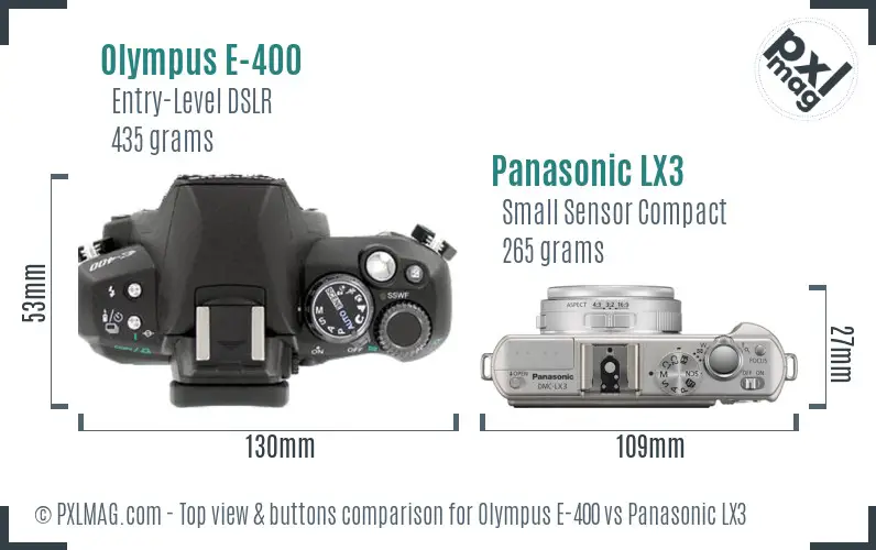 Olympus E-400 vs Panasonic LX3 top view buttons comparison