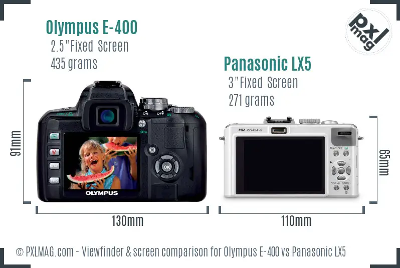 Olympus E-400 vs Panasonic LX5 Screen and Viewfinder comparison